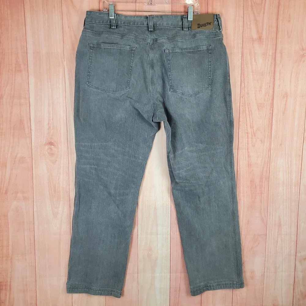 Duluth Flex Ballroom Jeans Mens Sz 38 X 32 Gray Denim Light Wash Straight Leg